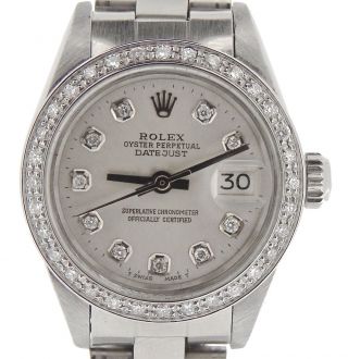Rolex Datejust Lady Stainless Steel Watch Oyster W/ Silver Diamond Dial & Bezel