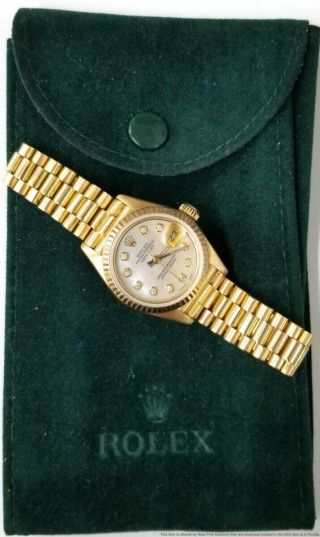 Ladies Rolex 18k Gold President Datejust 69178 Diamond Mop Dial Watch W Pouch