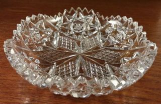 Signed Hawkes Abp Cut Glass Tray/ Dish American Brilliant Period Crystal 6 "