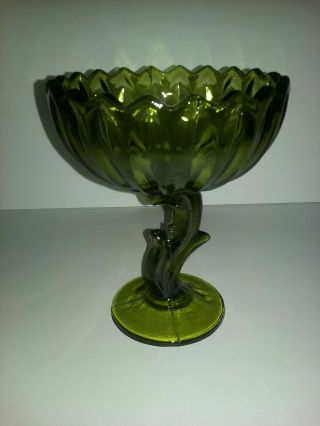 Vintage Indiana Glass Company Dark Green Lotus Blossom Compote Footed Bowl