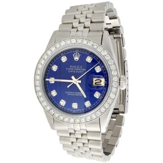 Mens Rolex 36mm Datejust Diamond Watch Jubilee Steel Band Custom Blue Dial 2 Ct.
