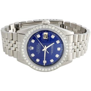 Mens Rolex 36mm DateJust Diamond Watch Jubilee Steel Band Custom Blue Dial 2 CT. 3