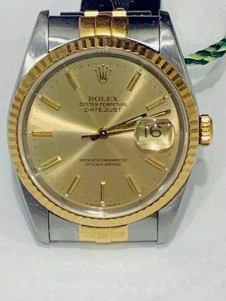 Rolex Datejust 18k Yellow Gold & Steel Champagne Dial Unisex 36mm Watch 16233