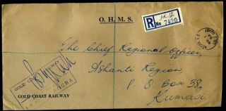 Gold Coast Railway Stationery / Cachet 1956 Ohms Accra Registered