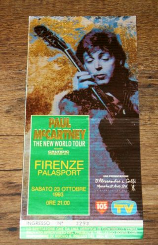 Paul Mccartney World Tour October 23,  1993 Palasport Florence Italy Ticket