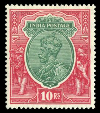 India 1926 Kgv 10r Green & Violet Part O.  G.  Cat £140 ($182).  Sg 217.  Sc 123