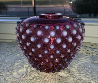Vintage 4 " Fenton Opalescent Cranberry Red Hobnail Lamp Light Replacement Font