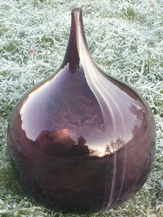 Purple Bulbous Hand Blown Murano Style Art Glass Bottle Vase
