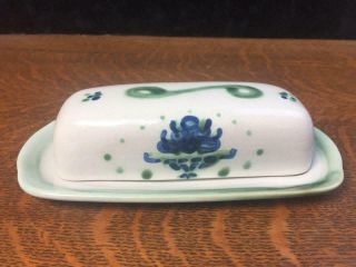 M.  A.  Hadley Pottery Bouquet 1/4 Lb.  Covered Butter Dish Vintage Blueberry Lid