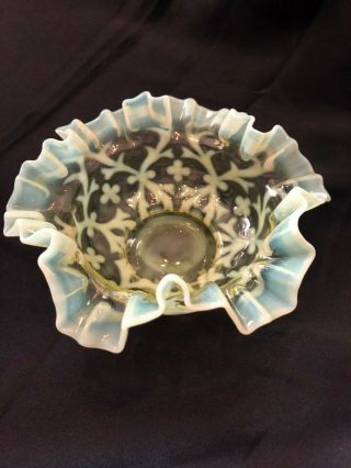 Antique Northwood Vaseline Opalescent Spanish Lace Ruffled Bowl
