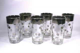Vtg Libbey Set Of 6 Tumbler Glasses Silver Band Polka Dots Dorothy Thorpe