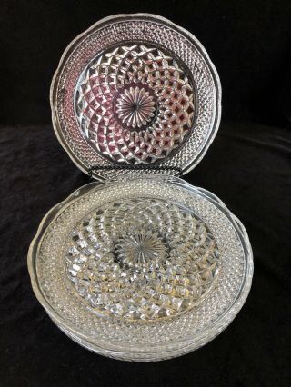Set Of 4 Wexford Anchor Hocking Crystal Dinner Plates 9.  5” Scalloped Rim