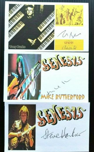 " Genesis " (banks,  Rutherford,  Hackett) Autographed 3x5 Inch Index Cards