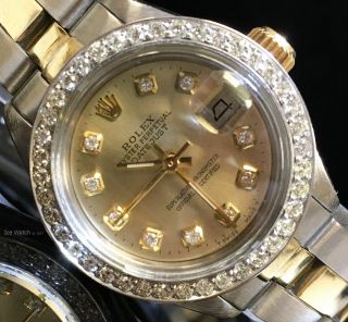 Rolex Ladies Datejust Gold Stainless Steel Oyster Perpetual Diamond Watch