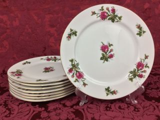 Mikasa Moss Rose Eight 10 1/4 " Dinner Plates Red Green Roses Gold Trim 7288