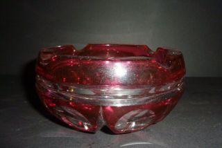Vintage Val St Lambert Cranberry Ruby Cut To Clear Crystal Cigar Ashtray Belgium