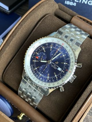 Breitling Navitimer Gmt Chronograph 46mm Automatic Blue Dial A24322121c2a1