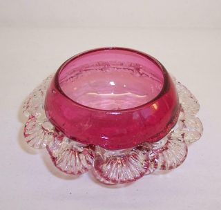 Small Victorian Antique Cranberry Glass With Clear Frill Posy Vase