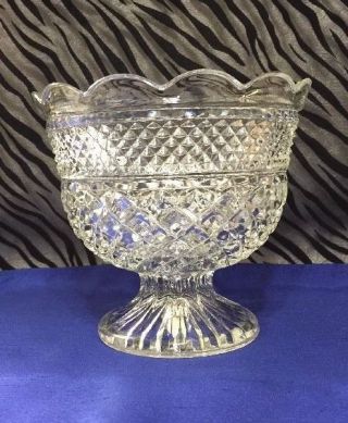 1 Anchor Hocking Wexford Clear Footed Pressed Glass Fruit Bowl 7 Inches Tall