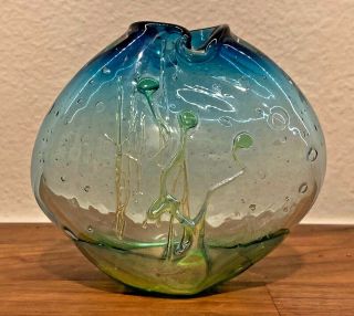 Vintage Signed Studio Handcrafted Art Glass Vase Mid Century Modern Modernist