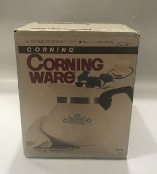 Corning Ware P - 104 Cornflower Blue 6 Cup Tea Pot Coffee Kettle Stove Top Nib
