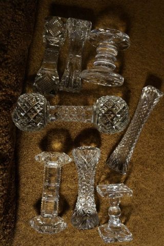 Set Of 8 Antique Victorian Crystal Or Cut Glass Knife Rests From Early 1900 