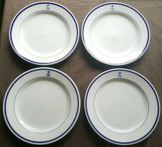 Set Of Four (4) Homer Laughlin Fouled Anchor Us Navy Dinner Plates 10 Inch