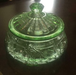 Antique Green Depression Glass Candy Dish