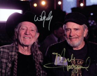 Willie Nelson Merle Haggard - 2 Country Legends - Double Hand Signed Autograph
