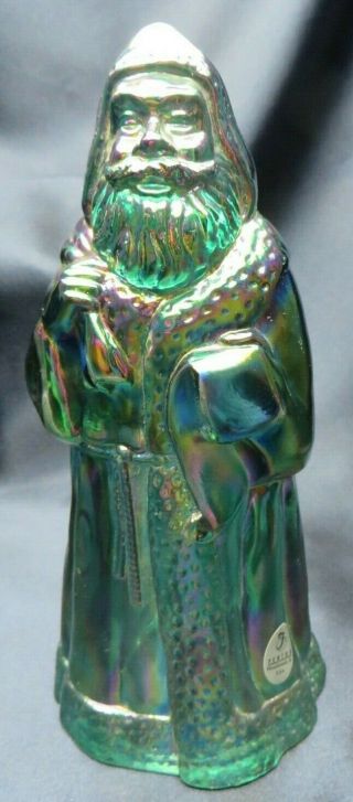 Fenton Iridescent Green Carnival Glass 8 " Santa Claus Figurine With Label