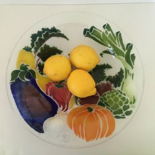 Peggy Karr Fused Glass 13 " Serving Bowl - Pumpkin,  Eggplant,  Peppers,  Vegetables
