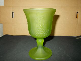 Indiana Glass Co Frosted Green Glass Goblet,  Grapes Pattern