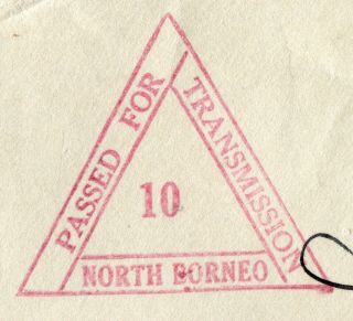 North Borneo 1941 2c,  8c on envelope Sandakan - England: North Borneo ' 10 ' censor 2