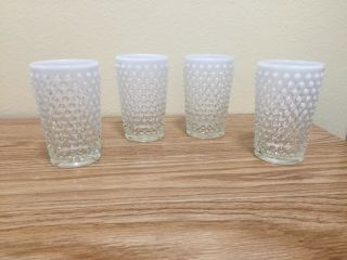 4 Fenton 5 " French White Opalescent Hobnail Flat Tumblers