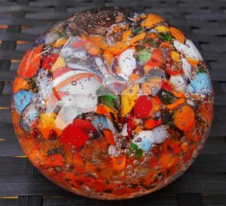 Vintage Bohemian Czech Colourful Millefiori Frit Ground Paperweight
