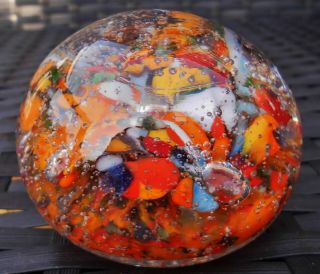 VINTAGE BOHEMIAN CZECH COLOURFUL MILLEFIORI FRIT GROUND PAPERWEIGHT 2