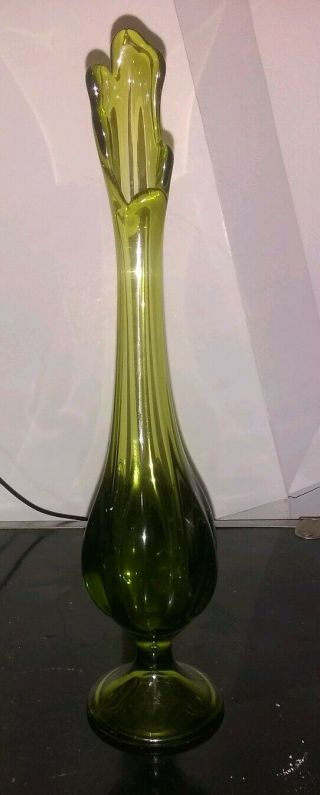 Vintage Viking Glass Avocado 6 Petal Vase 10 1/2 " Tall