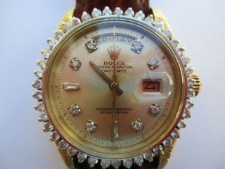 Rolex 1803 Bark President 18k Gold Day Date Diamond Bezel Dial 36mm Watch