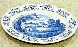 Mount Vernon Oval Platter – Main Entrance,  W Front,  Blue & White,  12 ¼”x9 ½” Euc