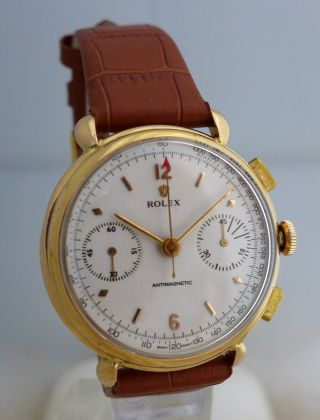 ROLEX CHRONOGRAPH REF.  2508 MODIFIED VALJOUX 22 MOV 18K SOLID GOLD CASE RECASED 2