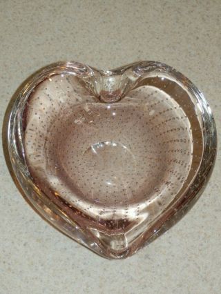Erickson Art Glass Helio And Crystal Cased Heart Shaped Ashtray 5 3/4 "