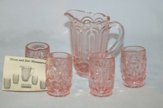 WEISHAR Moon And Star Glass Child ' s Miniature Pitcher & Glasses Pink 3