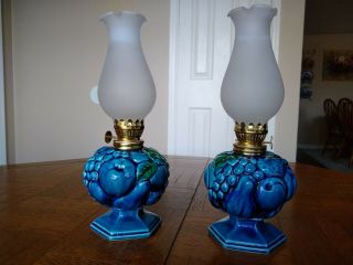Vintage Ceramic Inarco Japan Blue Mood Indigo Oil Lamp (pair) E - 3267