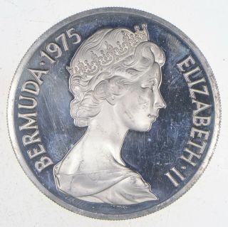Silver - Huge - 1975 Bermuda 25 Dollars - World Silver Coin 240