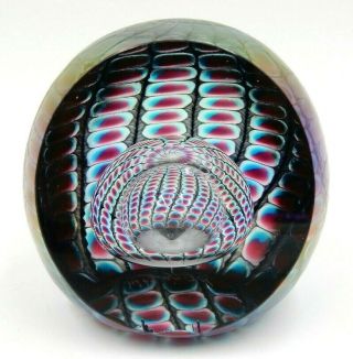 Swirled Multicolored Art Glass Paperweight 1994 Era Signed By Artist
