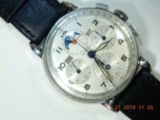 RARE Vintage Luxury Universal watch Tri - compax stainless steel dd moon ph.  1950 ' s 2