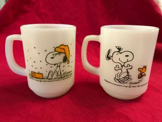 Vintage Snoopy Fire King Milk Glass Mugs Cups