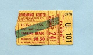 1979 Talking Heads Concert Ticket Stub Boston Ma David Byrne