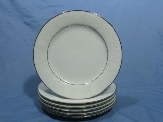 6 Noritake Ranier Salad Plates 6909,  Platinum Trim