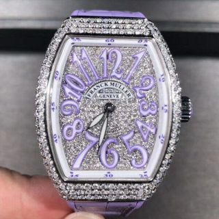 Natural Diamond Franck Muller Vanguard V32 42.  3×32mm Purple Full Diamond Watch